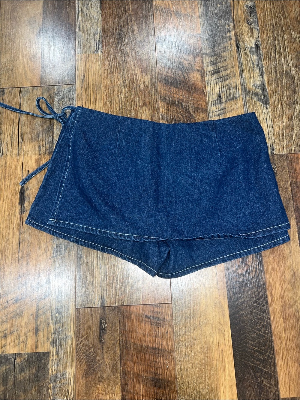 Lioness Dark Blue Denim Wrap Skort with Front Pockets - Picture 2 of 3
